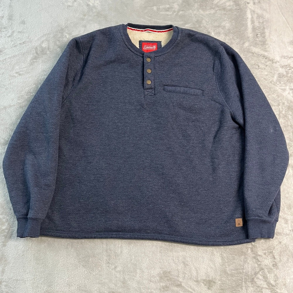 Coleman Mens XXL Sherpa Lined Henley Sweatshirt Blue Long Sleeve Casual Warm